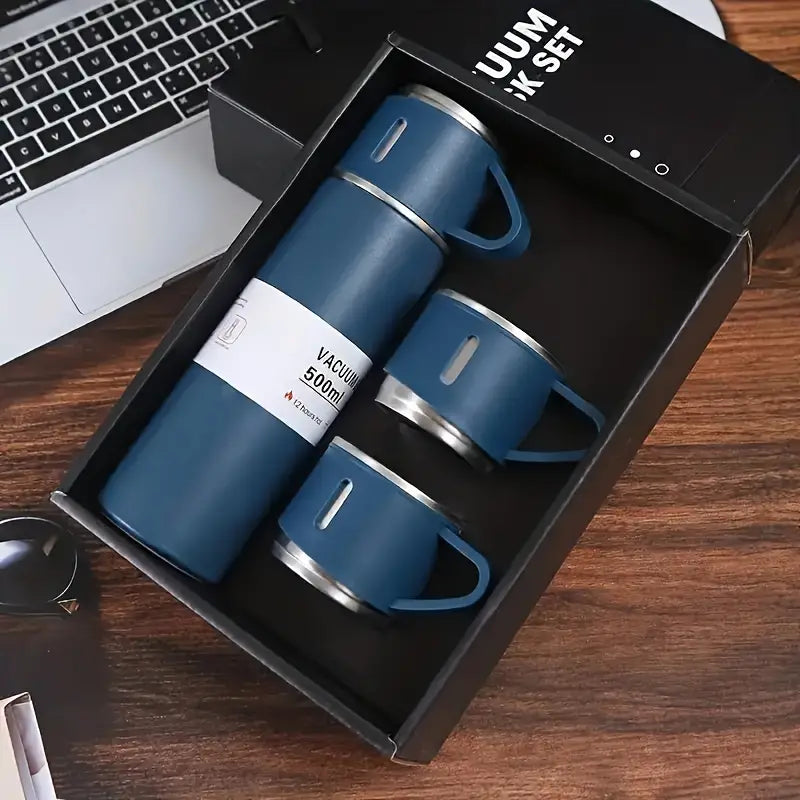 SET TERMO 500 ML + 3 TAZAS AZUL | 50% DE DESCUENTO + ENVÍO GRATIS