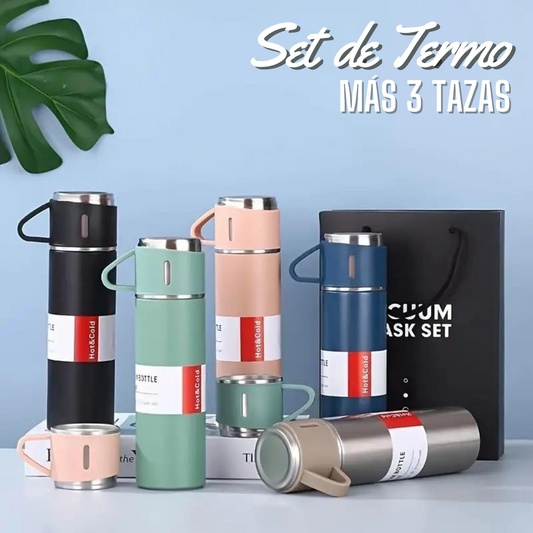 SET TERMO 500 ML + 3 TAZAS AZUL | 50% DE DESCUENTO + ENVÍO GRATIS