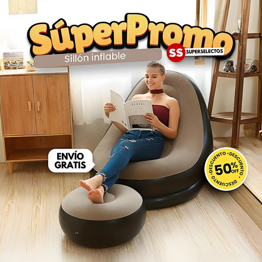 Sofá Inflable Puff + Reposapies | 50% De Descuento + Envío Gratis