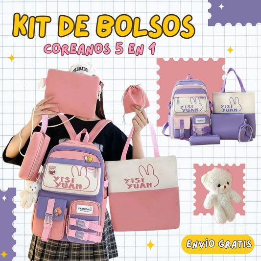 Kit de Bolsos Coreanos Kawaii 5 En 1 | 50% De Descuento + Envío Gratis