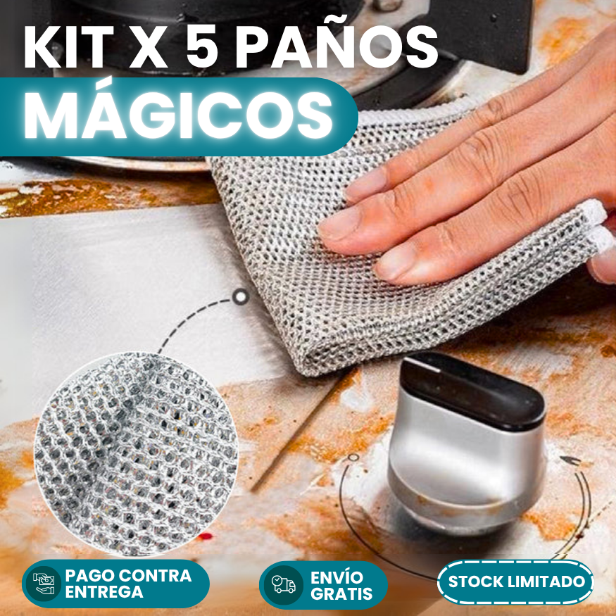 KIT X 5 PAÑOS MÁGICOS DE ALAMBRE PARA LIMPIEZA | 50% OFF + ENVÍO GRATIS