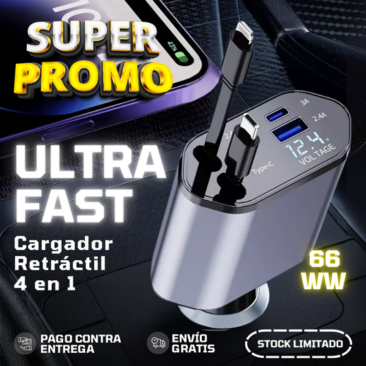 Ultra Fast™ | Cargador Retráctil Importado para Carro 4 en 1 + Envío Gratis